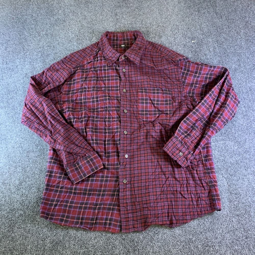 Uniqlo Flannel Shirt Mens XL Red Plaid Good Button Up Long Sleeve 331-425793